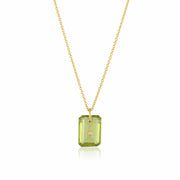 Pure 925 silver with 18k gold plating with olive green hydro quartz stone with CZ star in center necklace with chain