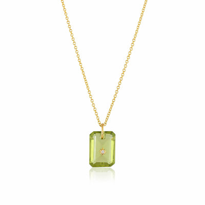 Pure 925 silver with 18k gold plating with olive green hydro quartz stone with CZ star in center necklace with chain