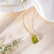 Pure 925 silver with 18k gold plating with olive green hydro quartz stone with CZ star in center necklace with chain