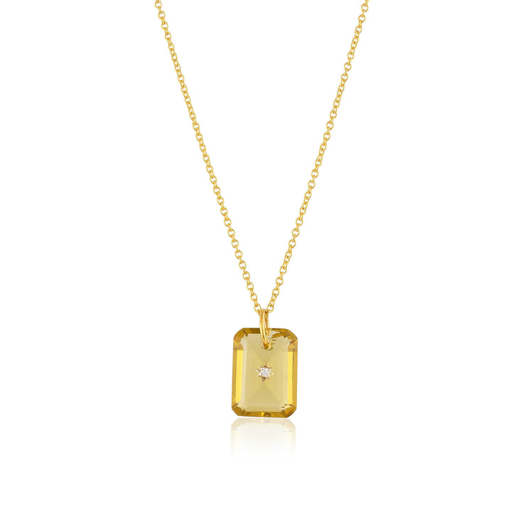 Pure 925 silver with 18k gold plating with Citrine hydro quartz stone with CZ star in center necklace with chain