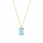 Pure 925 silver with 18k gold plating with Blue Topaz hydro quartz stone with CZ star in center necklace with chain