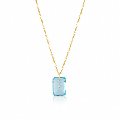 Pure 925 silver with 18k gold plating with Blue Topaz hydro quartz stone with CZ star in center necklace with chain