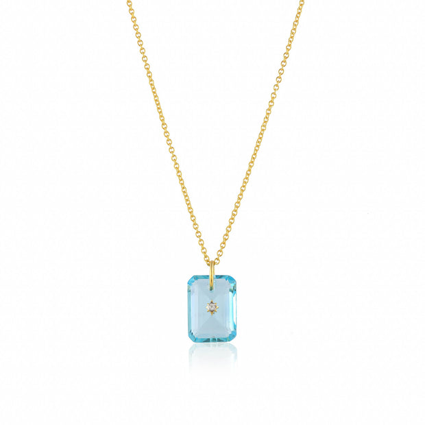 Pure 925 silver with 18k gold plating with Blue Topaz hydro quartz stone with CZ star in center necklace with chain