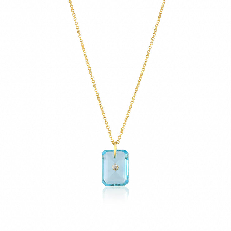 Pure 925 silver with 18k gold plating with Blue Topaz hydro quartz stone with CZ star in center necklace with chain