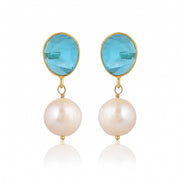 925 pure sterling silver blue topaz with pearl 18k gold plated earring