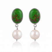 925 pure sterling silver emerald routile with pearl 18k gold plated earring