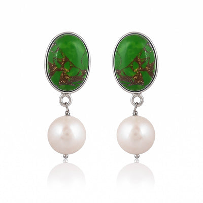 925 pure sterling silver emerald routile with pearl 18k gold plated earring