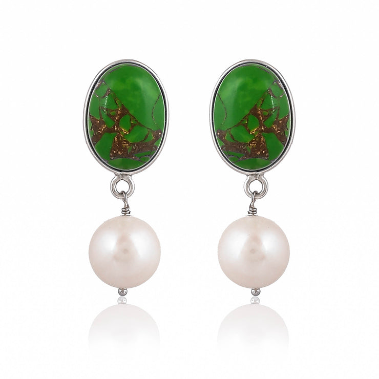 925 pure sterling silver emerald routile with pearl 18k gold plated earring