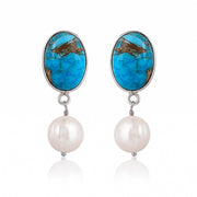 925 pure sterling silver turquoise rutile with pearl 18k gold plated earring