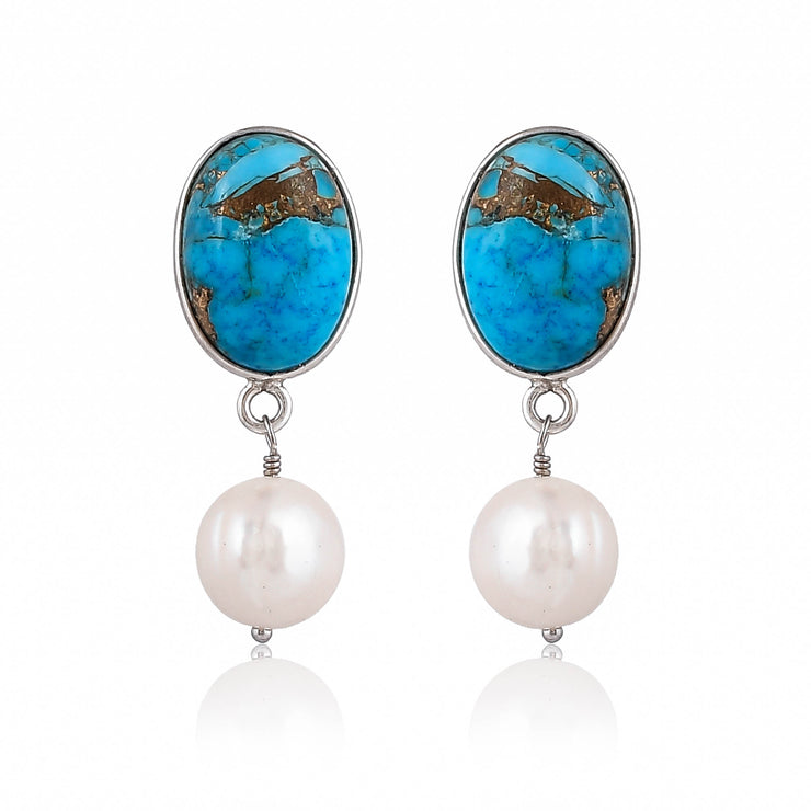 925 pure sterling silver turquoise rutile with pearl 18k gold plated earring