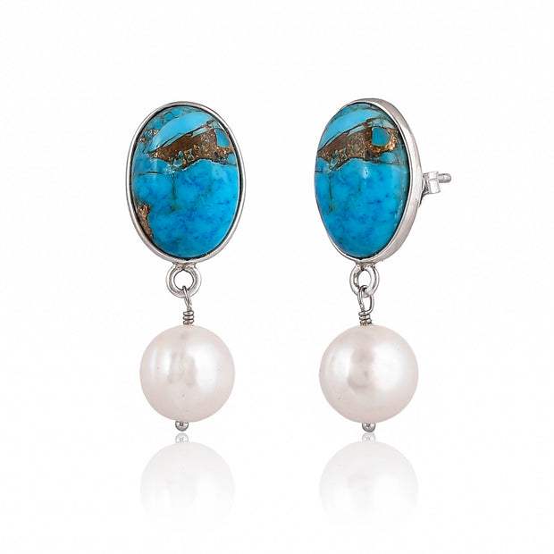 925 pure sterling silver turquoise rutile with pearl 18k gold plated earring