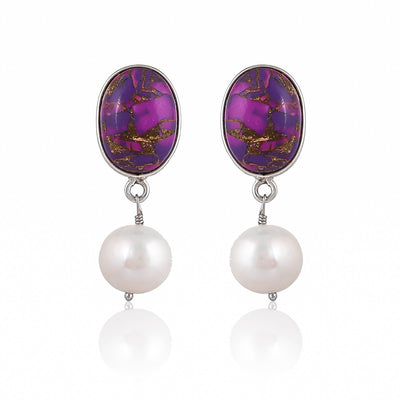 925 pure sterling silver amethyst rutile with pearl 18k gold plated earring