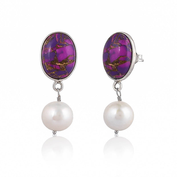 925 pure sterling silver amethyst rutile with pearl 18k gold plated earring