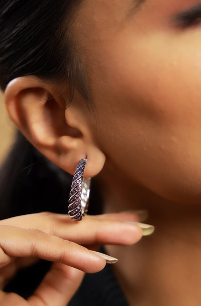 Pure silver with white finish and amethyst stones earring