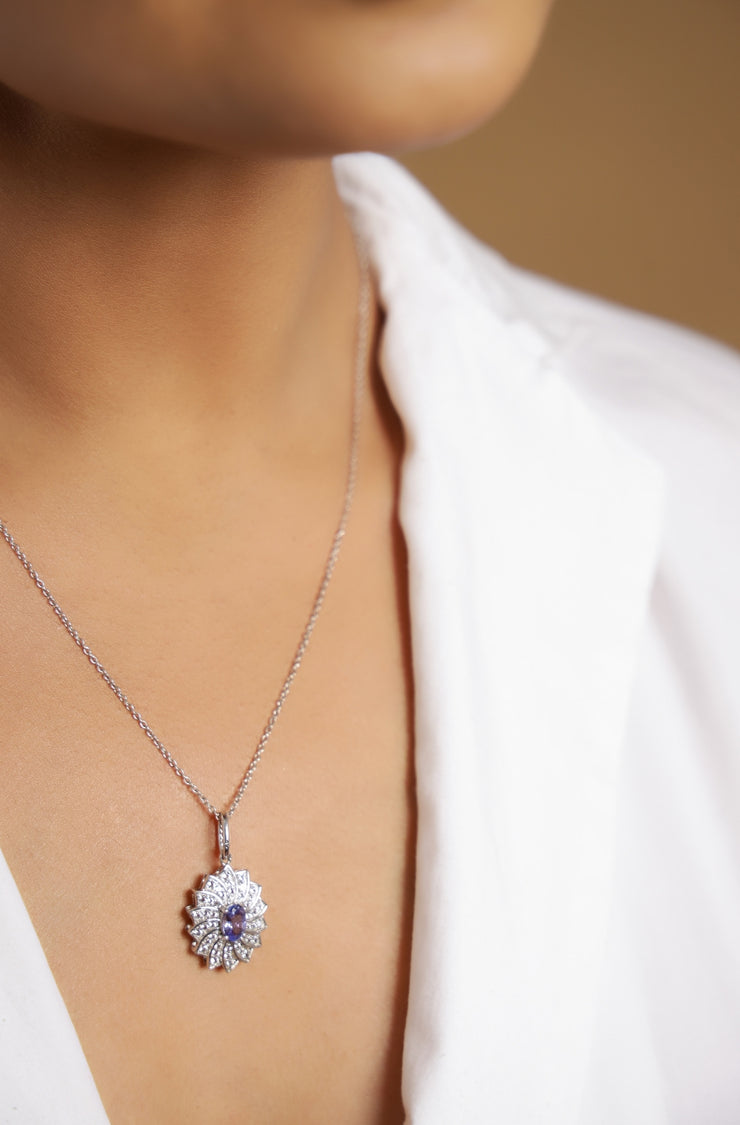 Pure silver with white finish and tanzanite & CZ stones pendant