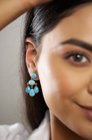 Pure silver with 18k gold plating and natural turquoise stones earring