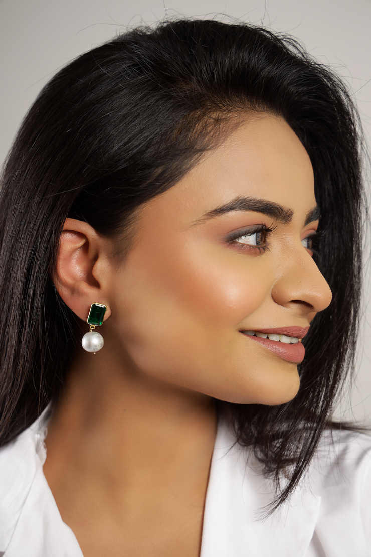 Emerald Pearl Silver Earring