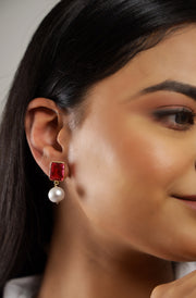 Pure silver with 18k gold plating with pearls and Ruby hydro Quartz earring