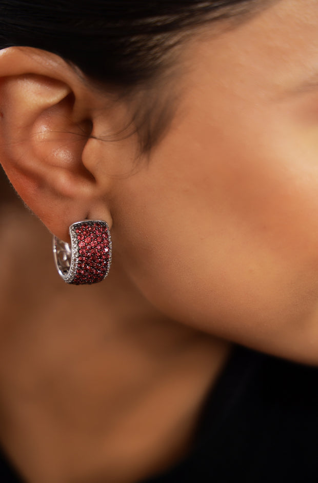 Pure silver with white finish and White topaz & rhodolite stones earring