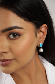 Pure silver with 18k gold plating with pearls and  turquoise earring