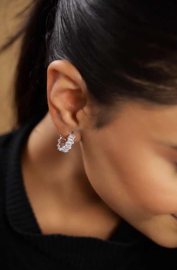 Pure silver with white finish and natural zircon stones earring