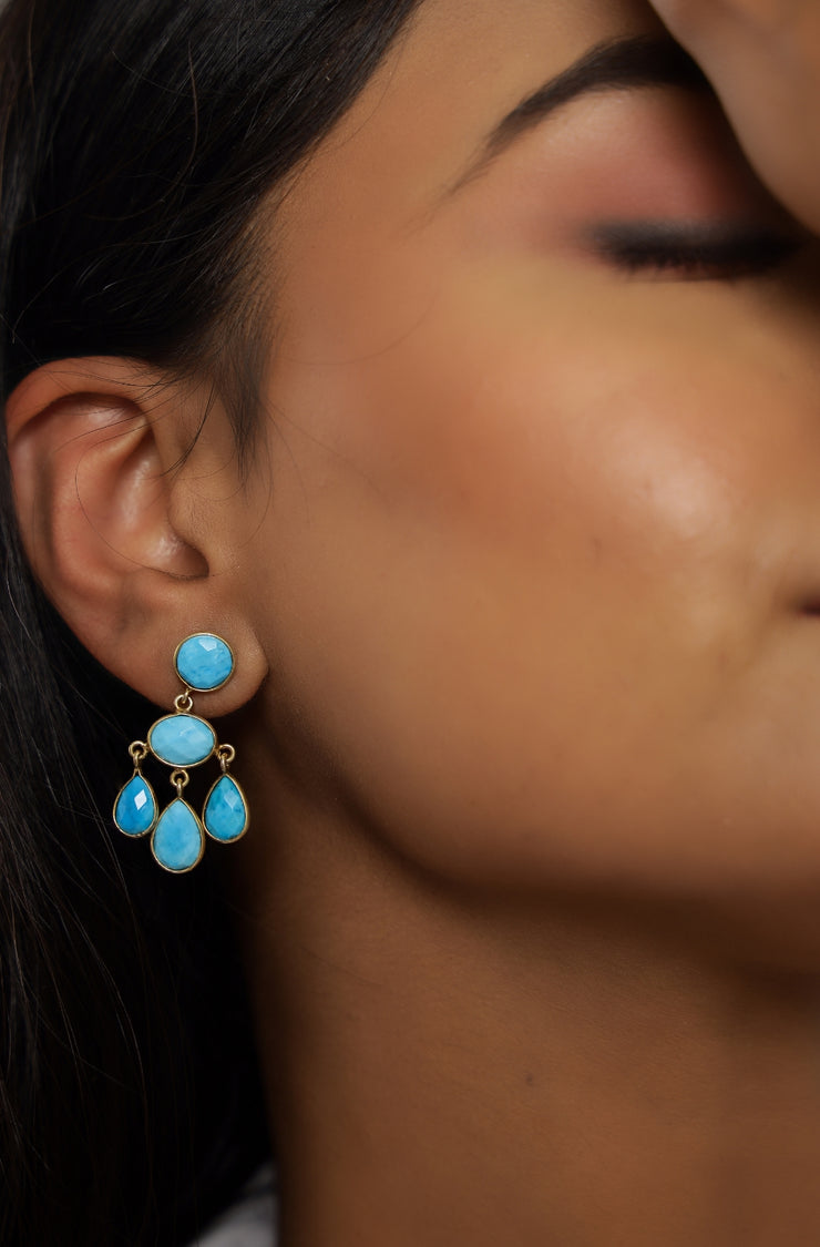 Pure silver with 18k gold plating and natural turquoise stones earring