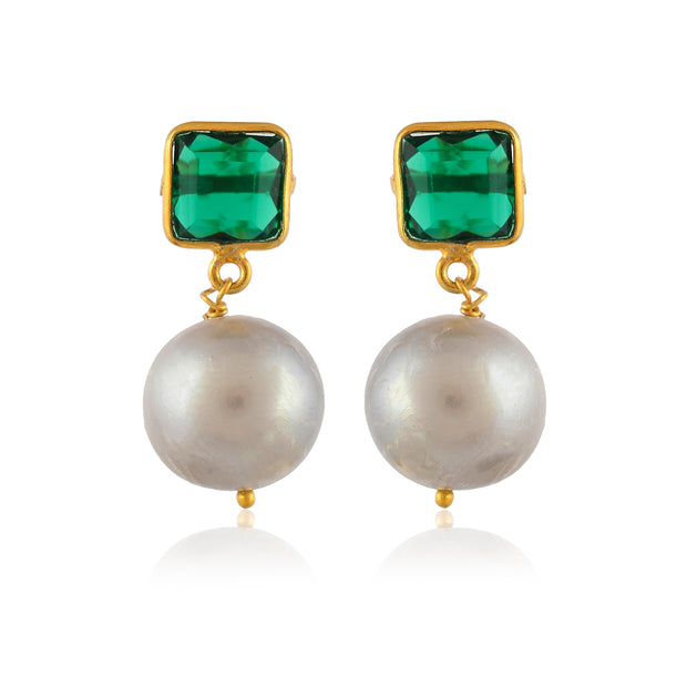 cushion shape emerald pearl earring