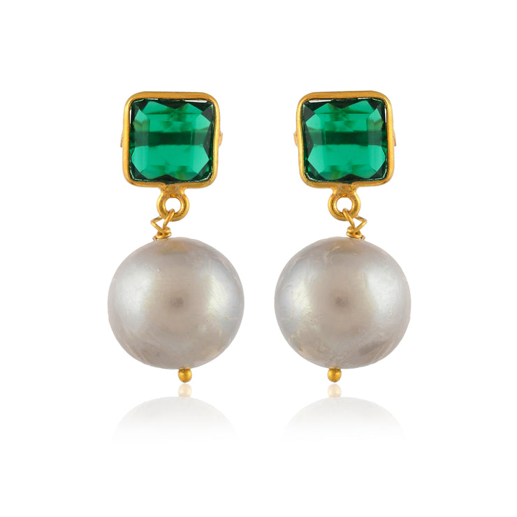 cushion shape emerald pearl earring