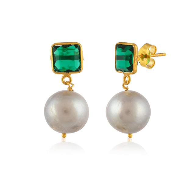 cushion shape emerald pearl earring