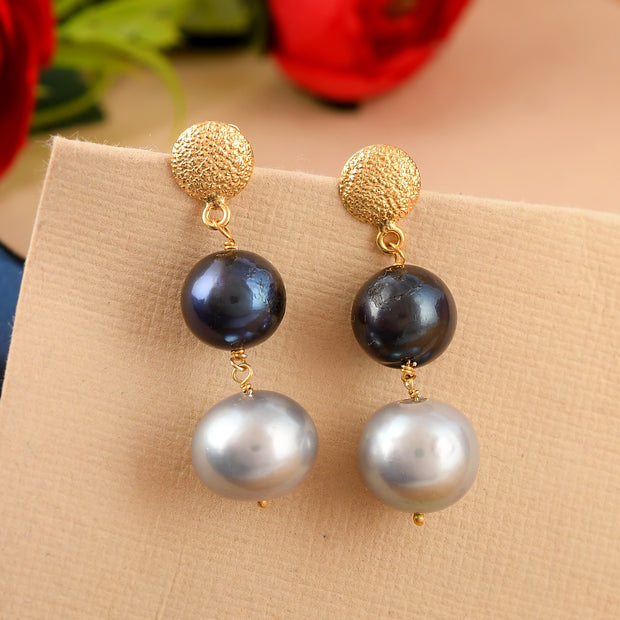 Two tone pearl silver earring