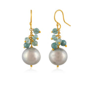 Apatite and Hanging pearls silver Earrings