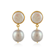 coin shape Pearl silver earrings