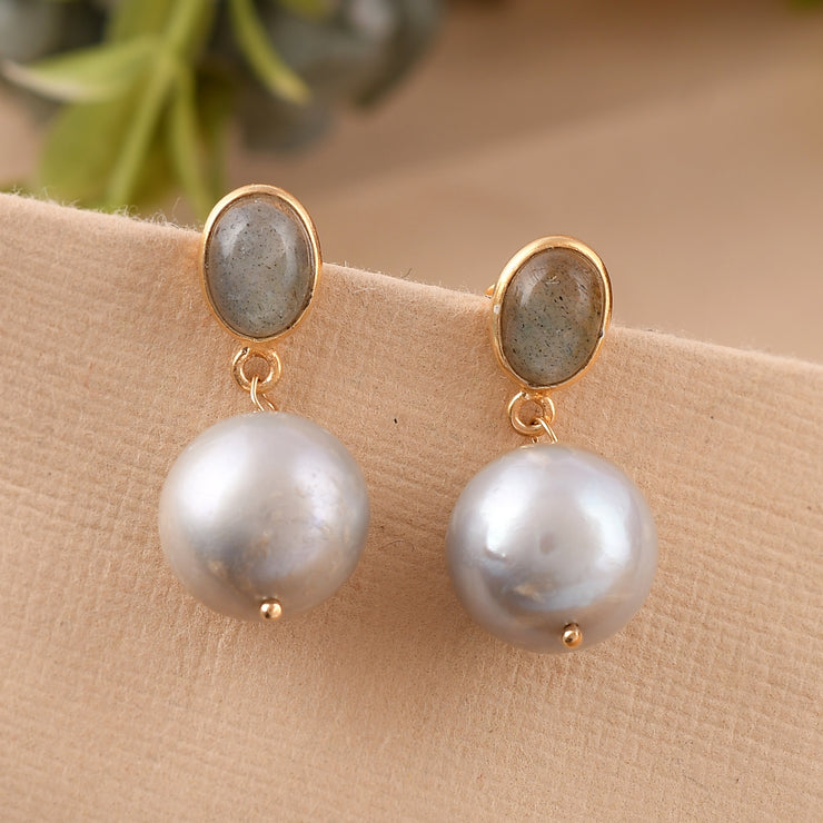 Labradorite Pearl Silver Earrings