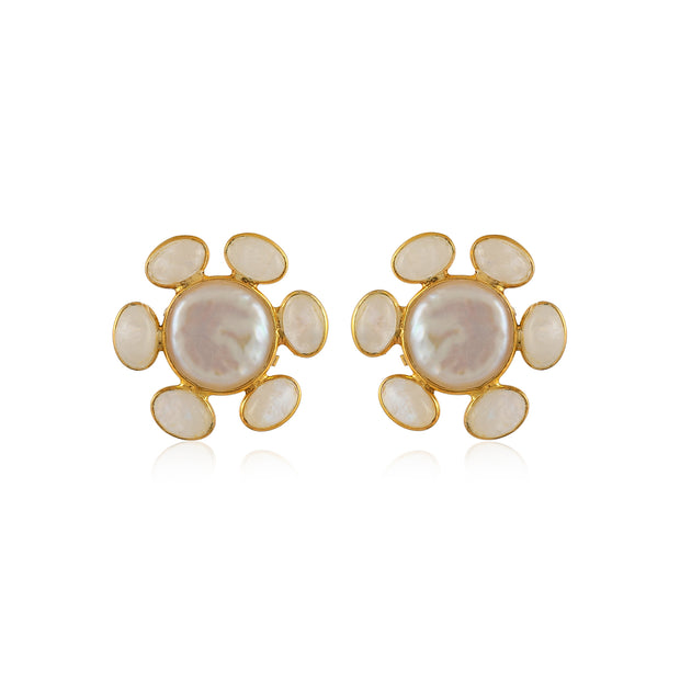 Moonstone Pearl Stud Silver Earring