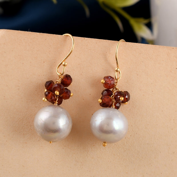 Garnet Pearl Silver Earring