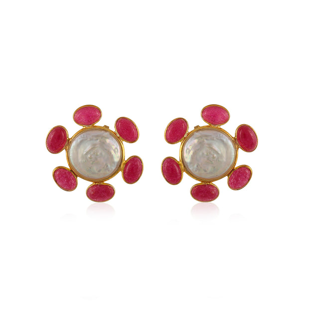 Ruby Pearl Stud Silver Earring