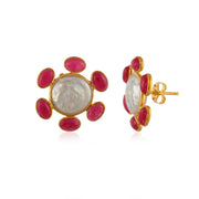 Ruby Pearl Stud Silver Earring