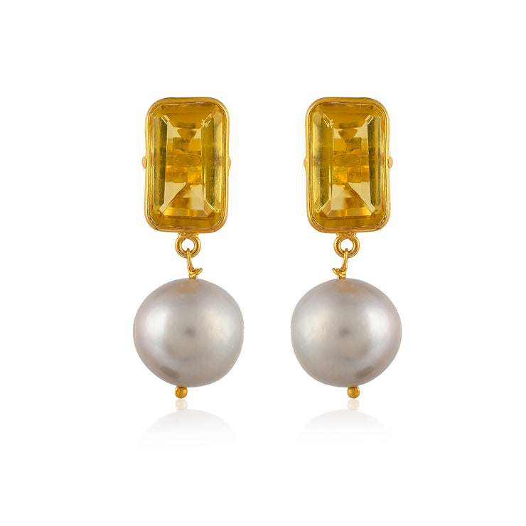 cushion shape citrine pearl earring