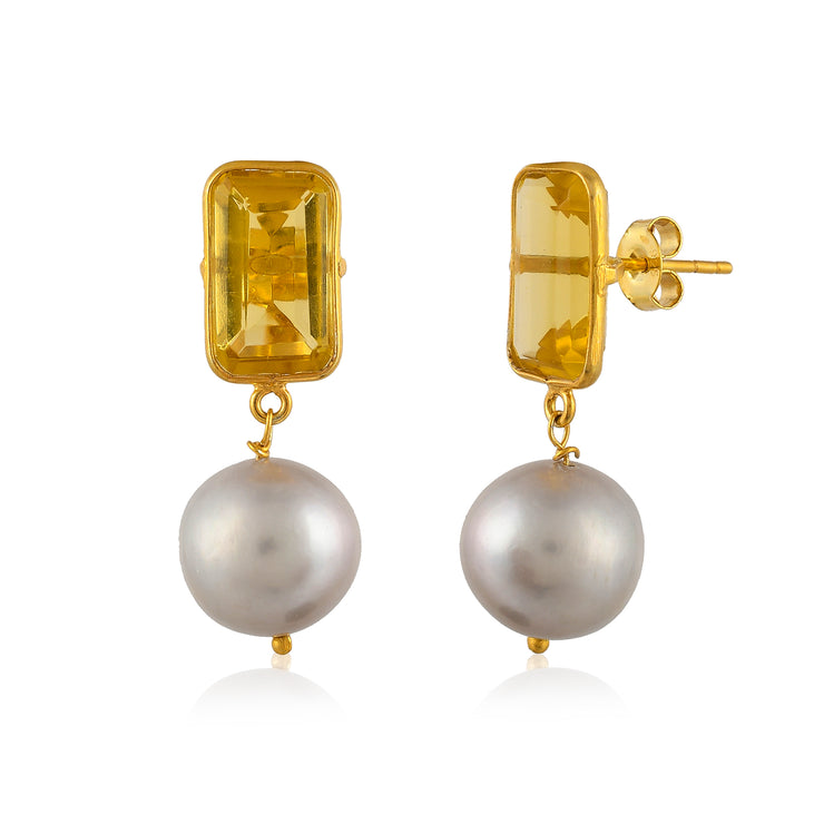 cushion shape citrine pearl earring