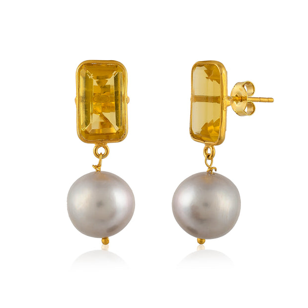 Citrine Pearl Silver Earring