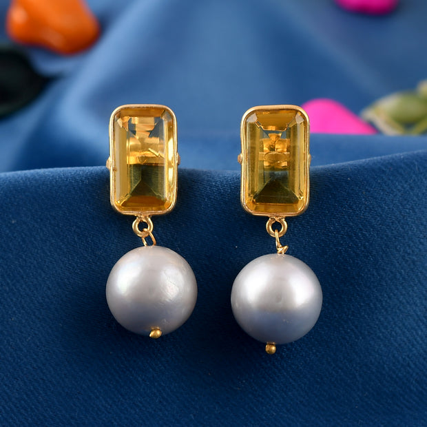 Citrine Pearl Silver Earring