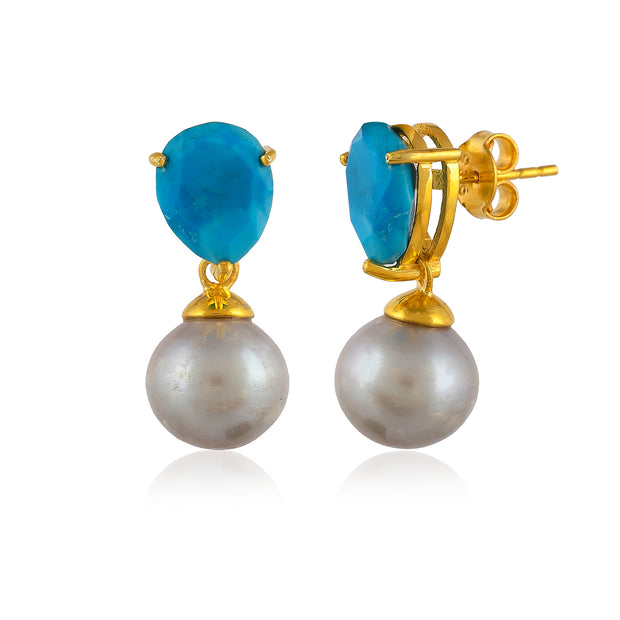 Turquoise Pearl Silver Earring