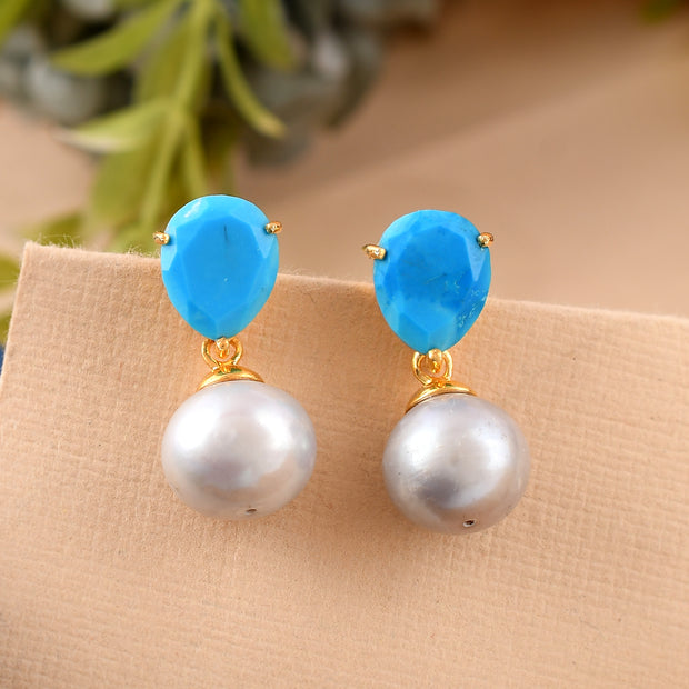 Turquoise Pearl Silver Earring