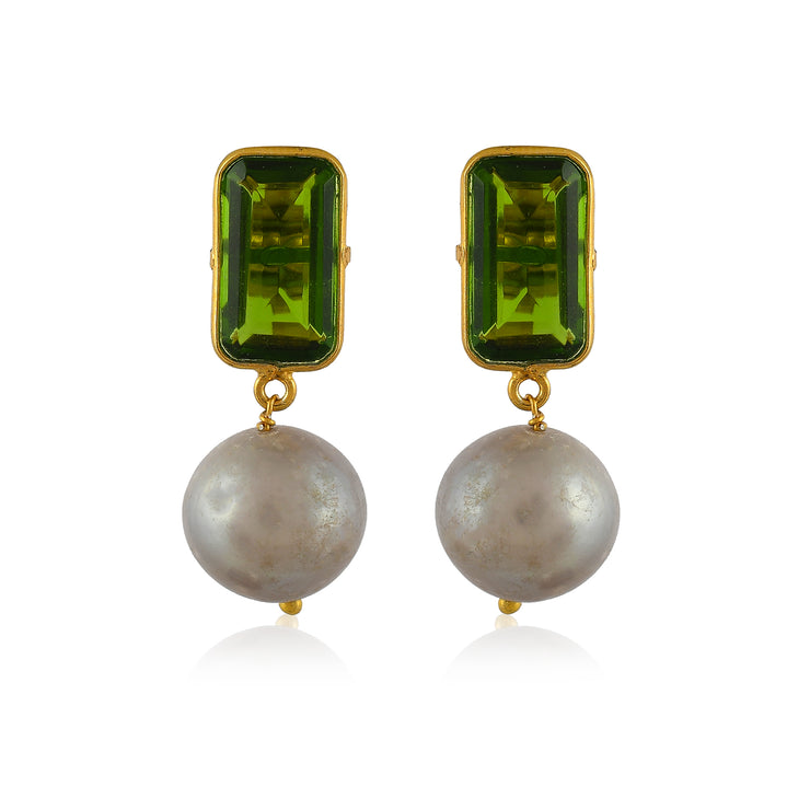 Emerald Pearl Silver Earring