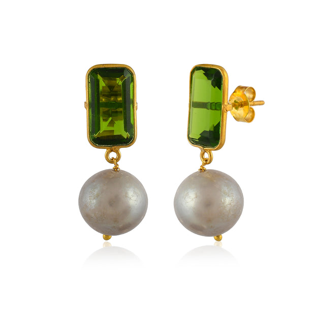 Emerald Pearl Silver Earring