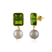 Olive Green Emerald Pearl Silver Earring