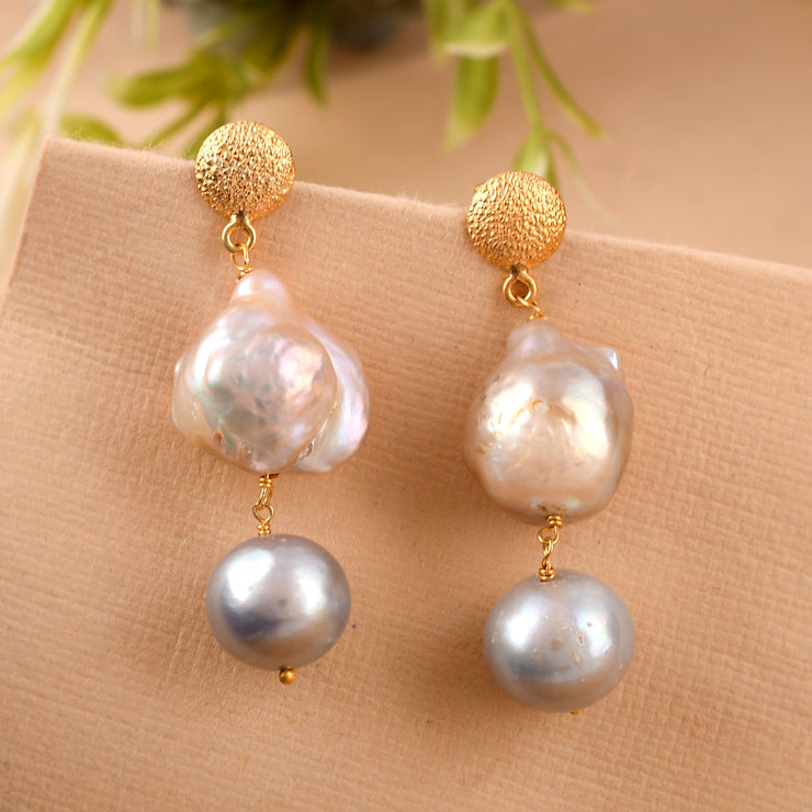 Big and small Pearl Silver Earring