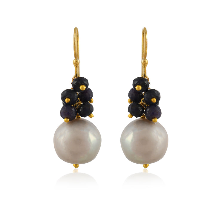 Blue Sapphire Pearl Silver Earring