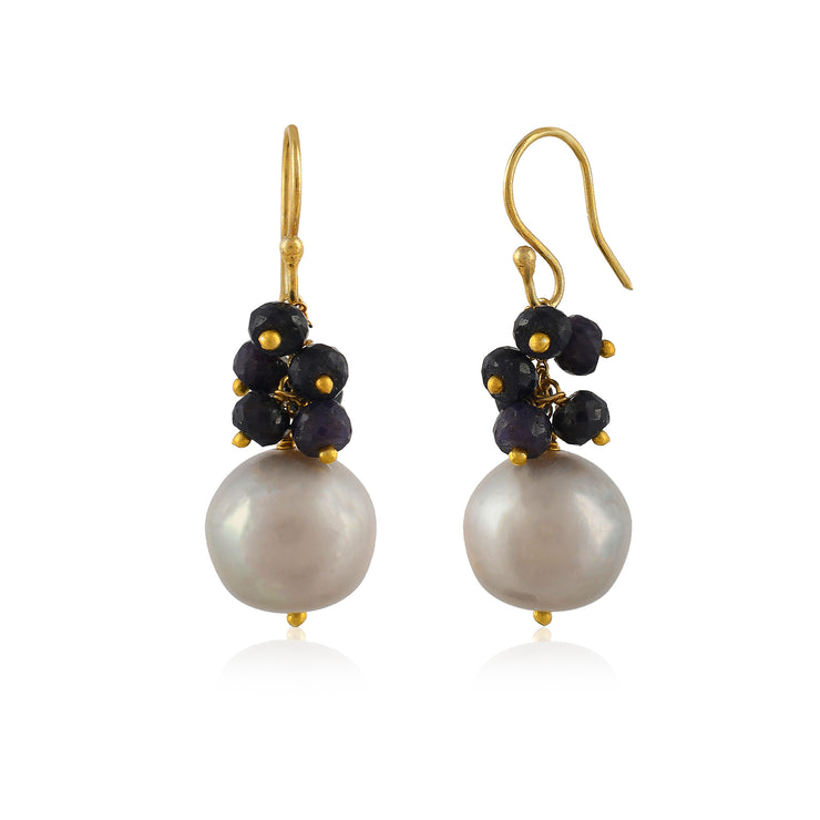 Blue Sapphire Pearl Silver Earring