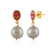 Ruby Pearls Silver Earrings